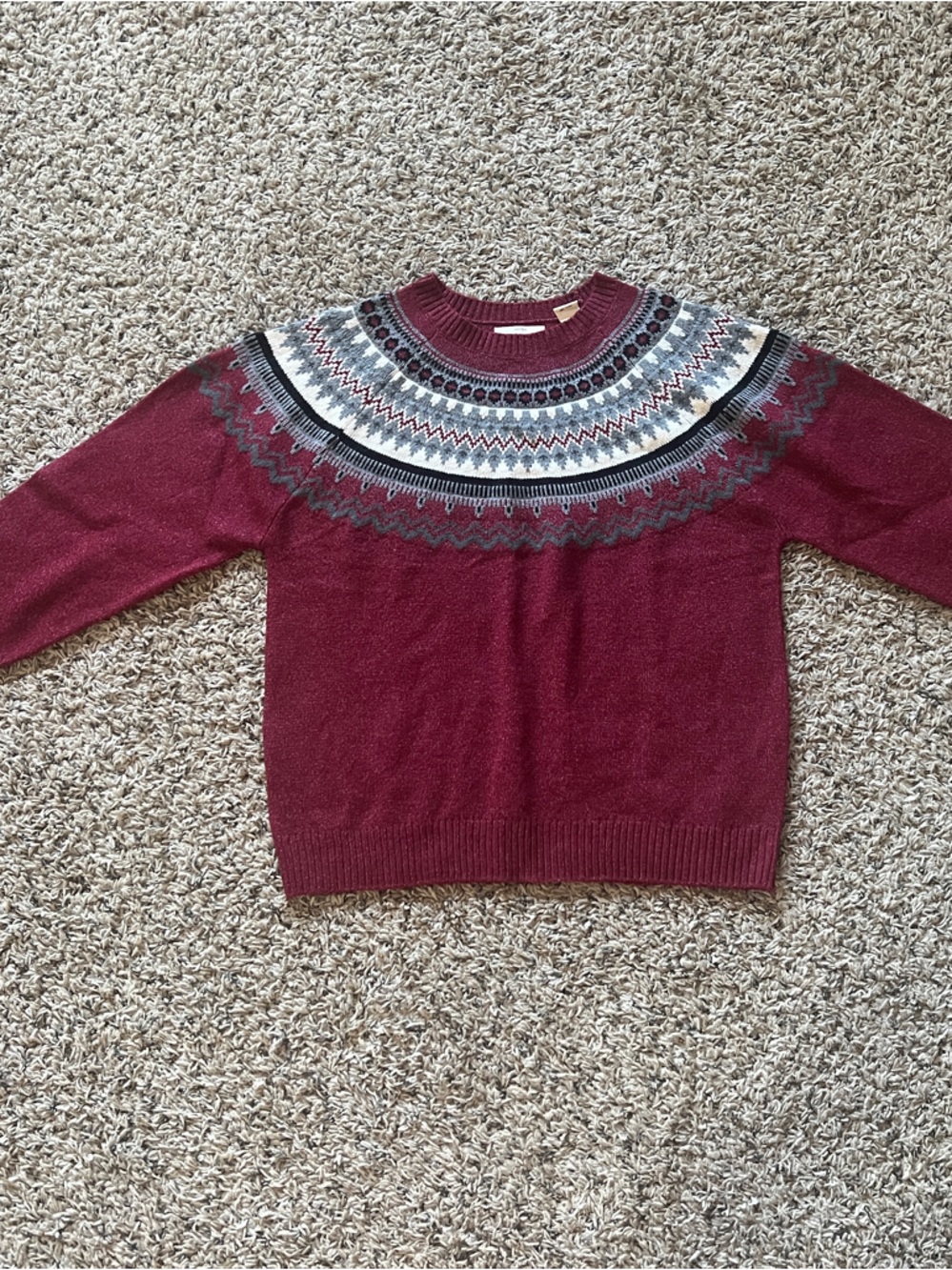 Women's Burgundy Fair Isle Crewneck Sweater